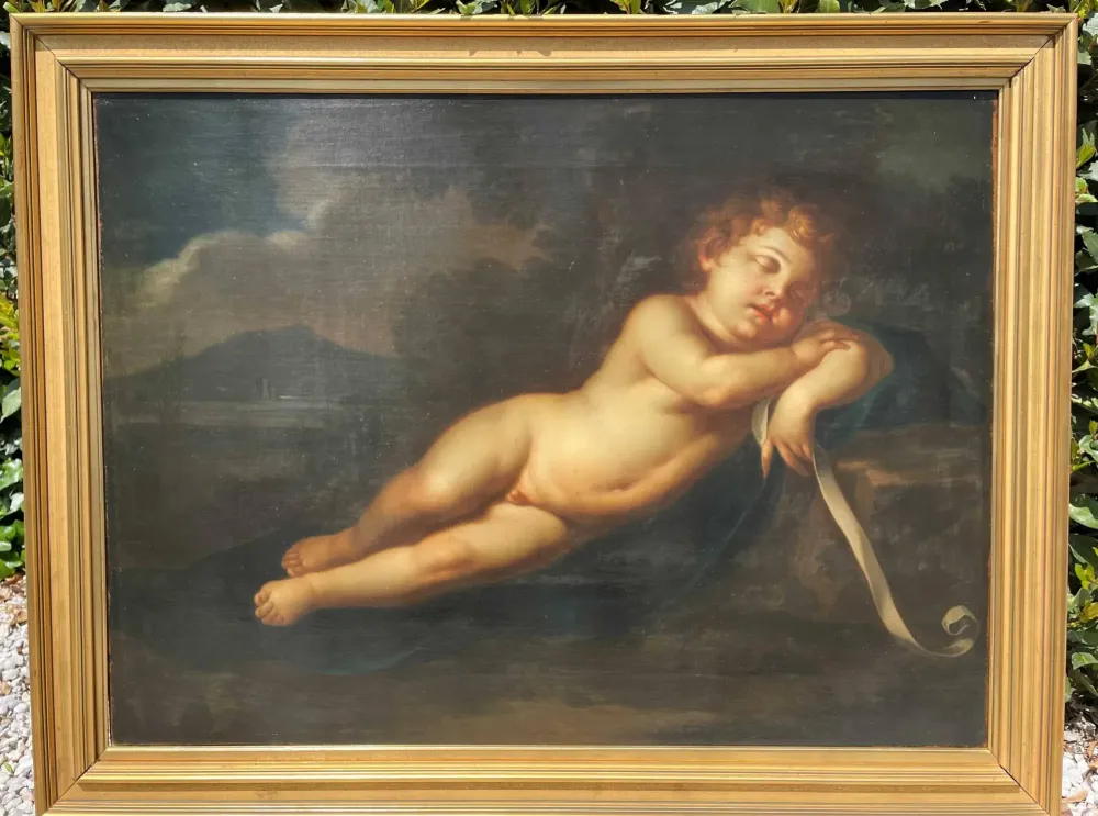 Tableau : Enfant endormi XIXème (119x93cm)