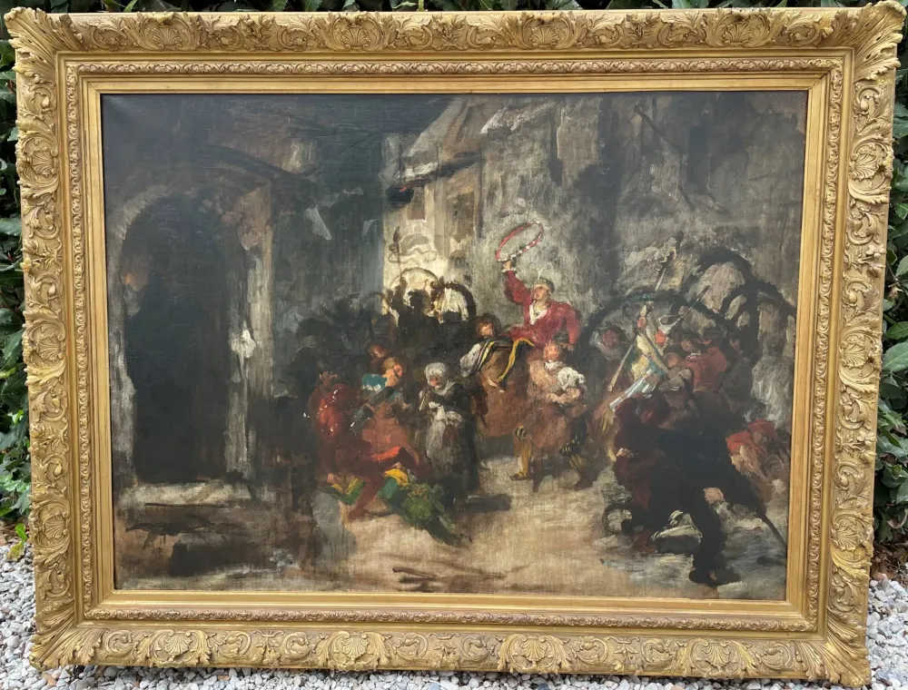 Tableau : Scène de carnaval de rue XIXème (140x110cm)